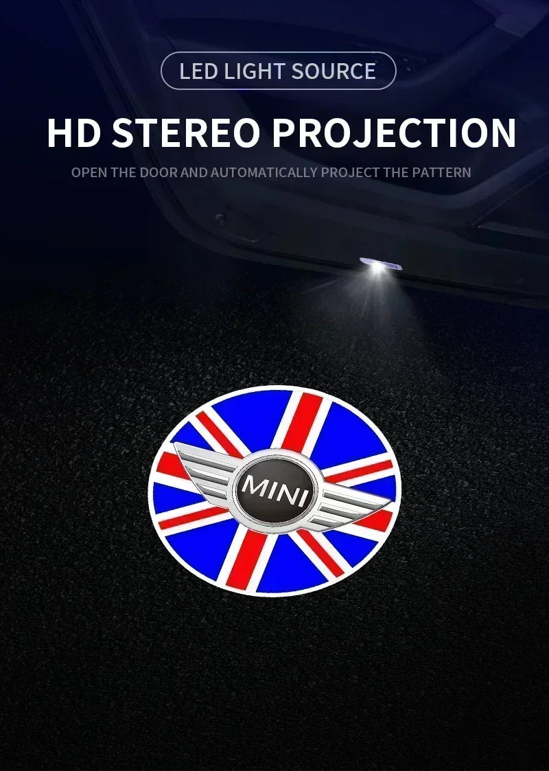 Car Door Welcome Lamps HD LED Laser Projectaor Lights 2PC For MINI Cooper One S JCW R56 R55 R53 F55 F56 R57 R60