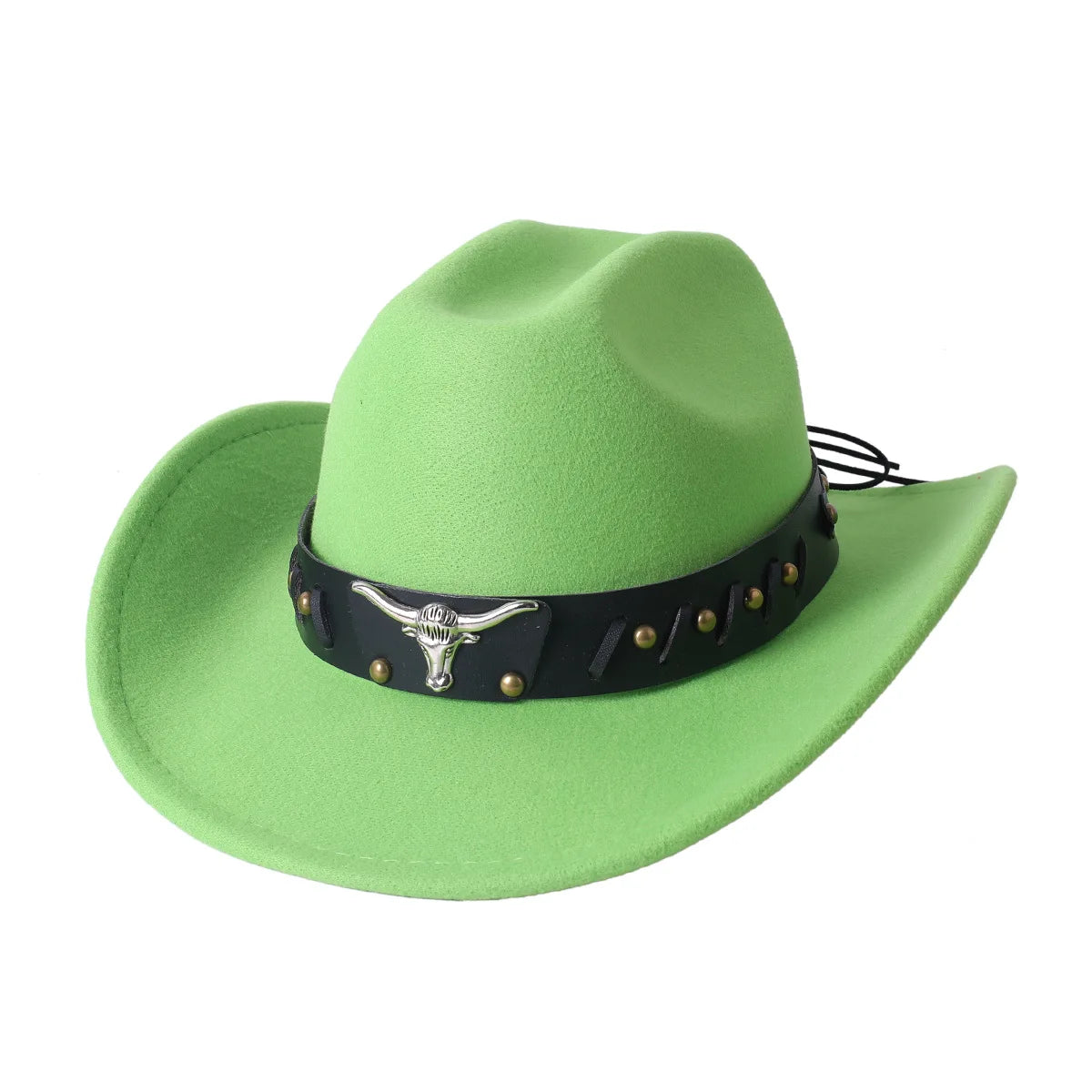 Cowboy Hat Fashion Chic Unisex Solid Color Jazz Hat With Bull Shaped Decor Western Cowboy Hats