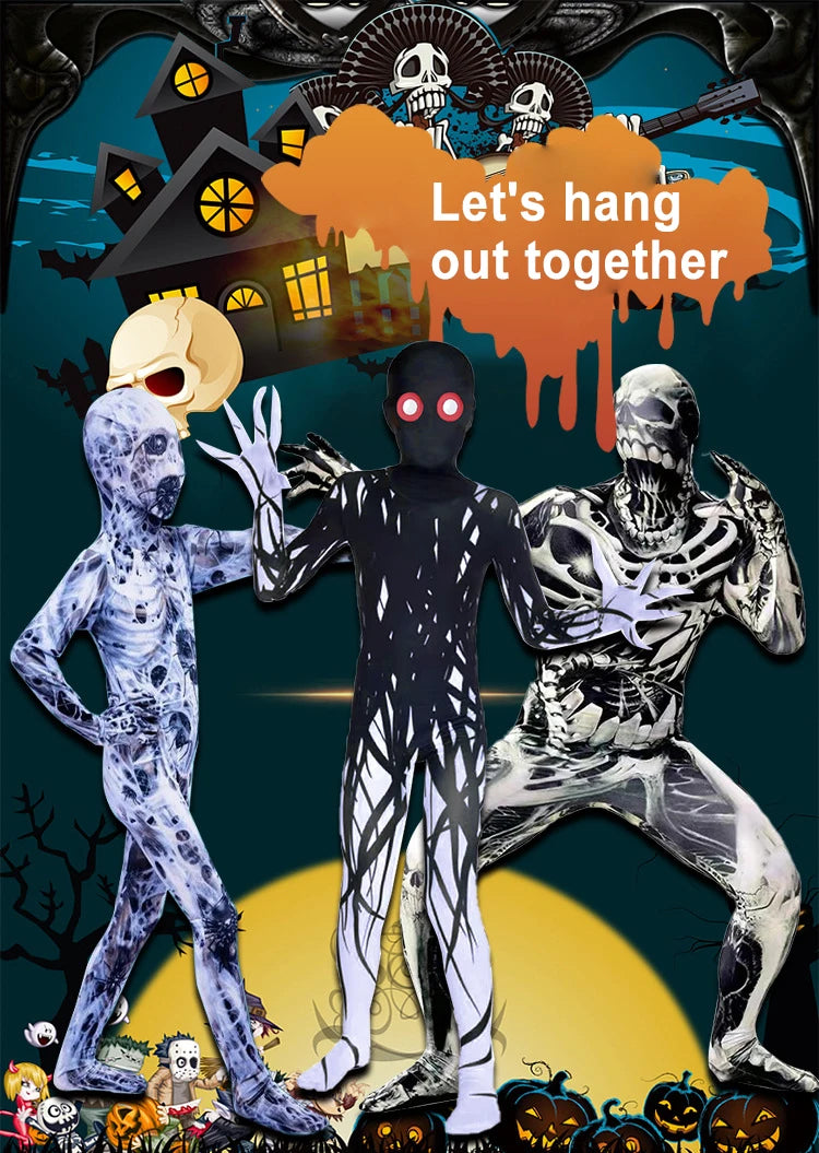 Halloween Kids Zombie Jumpsuit Costume Outfit for Children's Ghost Festival & Stage Performance Spooky Party Dress