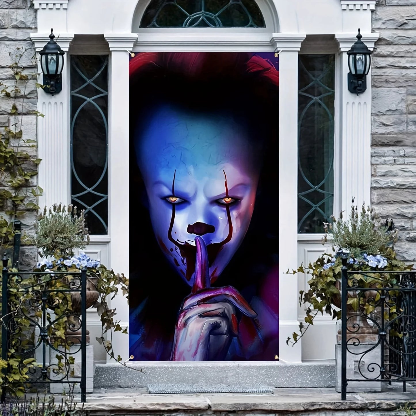 Halloween banner is decorated, served as a prank or treated to a creepy creepy IT themed background