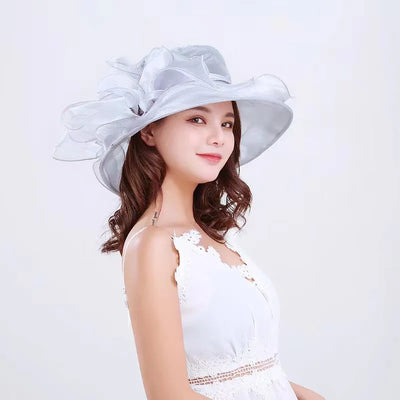 Flower Lady Hat Summer Organza Wide Brim Sunscreen Kentucky Derby Hats For Women