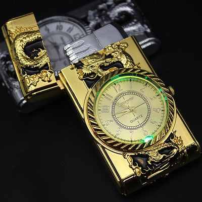 Gold Watch Windproof Jet Butane Lighter Torch Turbo Gas Inflatable Lighter Cigar Cigarette Accessories Men's Gift