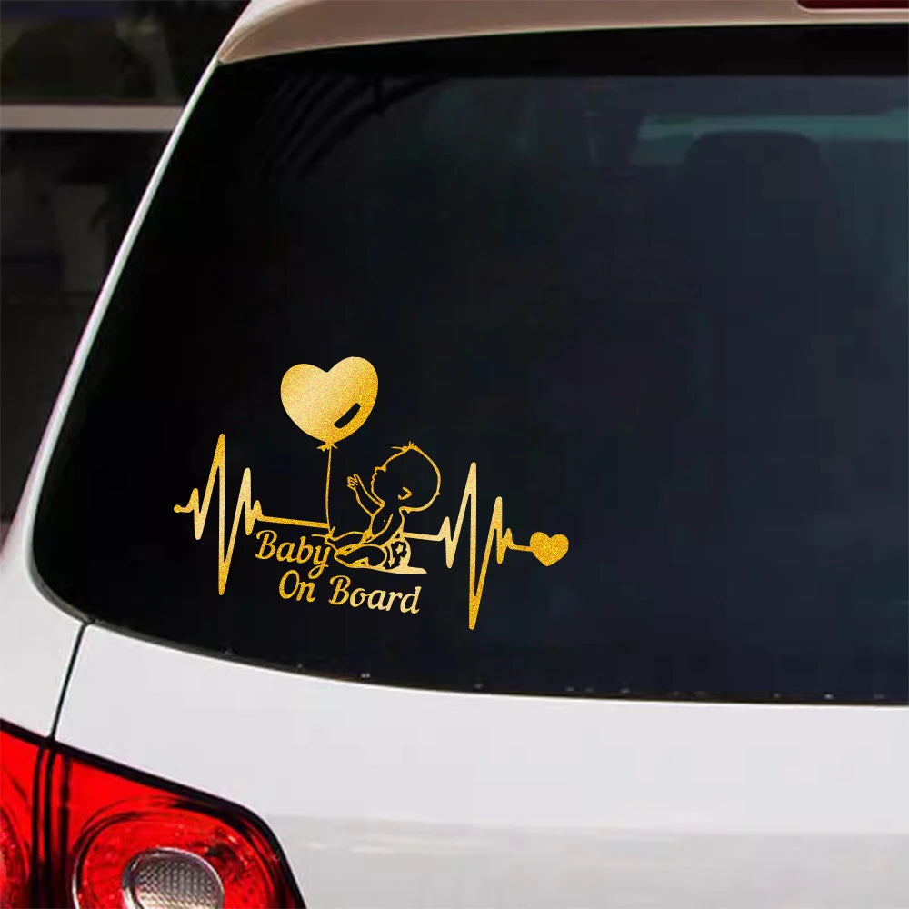 Car Reflective Stickers Heartbeat Balloon Baby On Board Vinyl Cartoon Fashion Decal Auto Kids Warning Sign Stickers Decoration