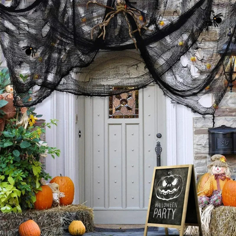 Halloween Bloody Creepy Gauze Cloth Large Black Gauze Spooky Blood Fabric Cloth for Halloween Party Home Outdoor Yard Decoration
