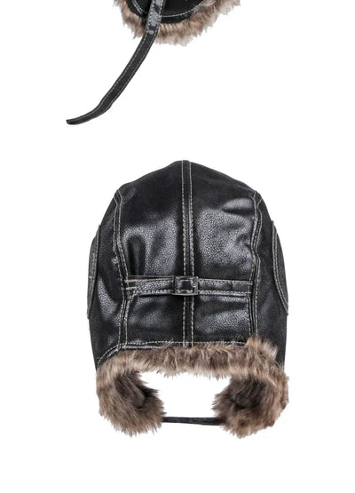 Hat Men Women's Pilot Aviator Bomber Trapper Hat Faux Fur Leather Snow Cap with Ear Flaps Pilot Winter Bomber Hat