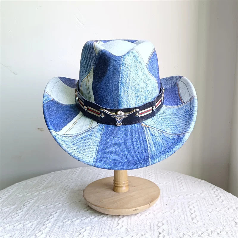 Cowboy Hat Fashion Chic Unisex Solid Color Jazz Hat With Bull Shaped Decor Western Cowboy Hats