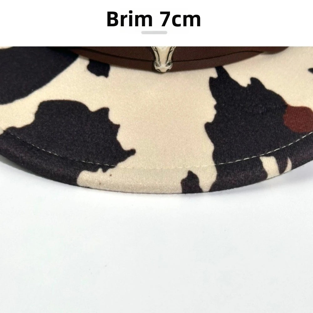 Wide Brim Cow Print Western Caps Cow Print Pattern Retro Style Western Cowboy Hat