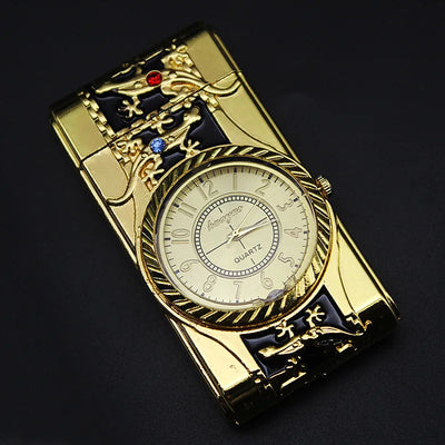 Gold Watch Windproof Jet Butane Lighter Torch Turbo Gas Inflatable Lighter Cigar Cigarette Accessories Men's Gift