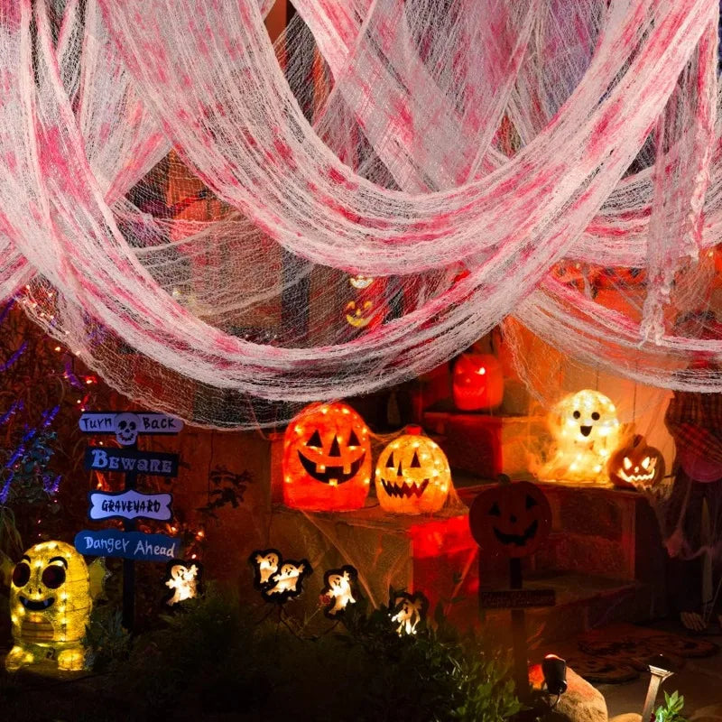 Halloween Bloody Creepy Gauze Cloth Large Black Gauze Spooky Blood Fabric Cloth for Halloween Party Home Outdoor Yard Decoration