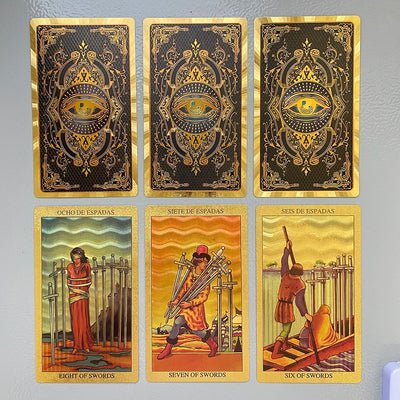 Golden Foil Tarot Deck Prophecy Cards for Beginners with 2-Languages Guidebook 12x7cm Toro Taro