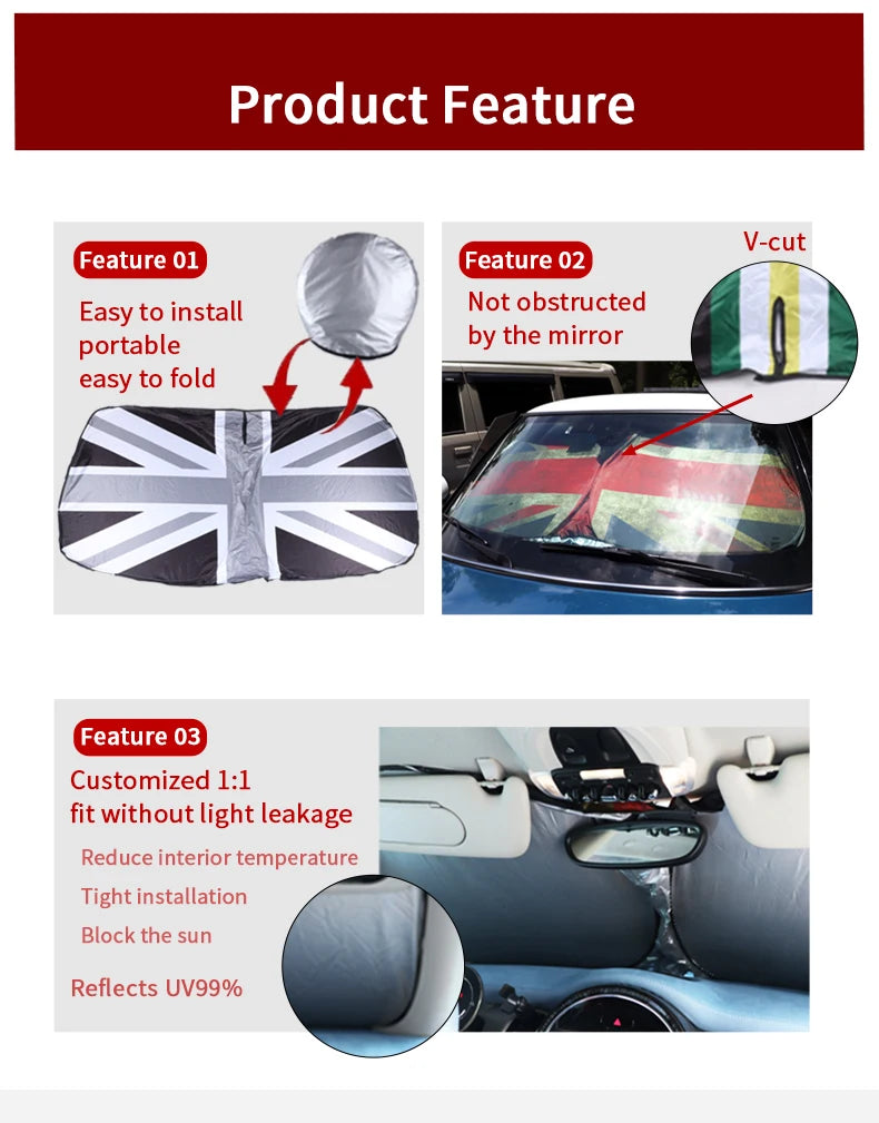 Car Windshield Sunshade Cover Blocks UV Ray Reflector For Mini Cooper One R50 R56 R60 F55 F56 R58 R59