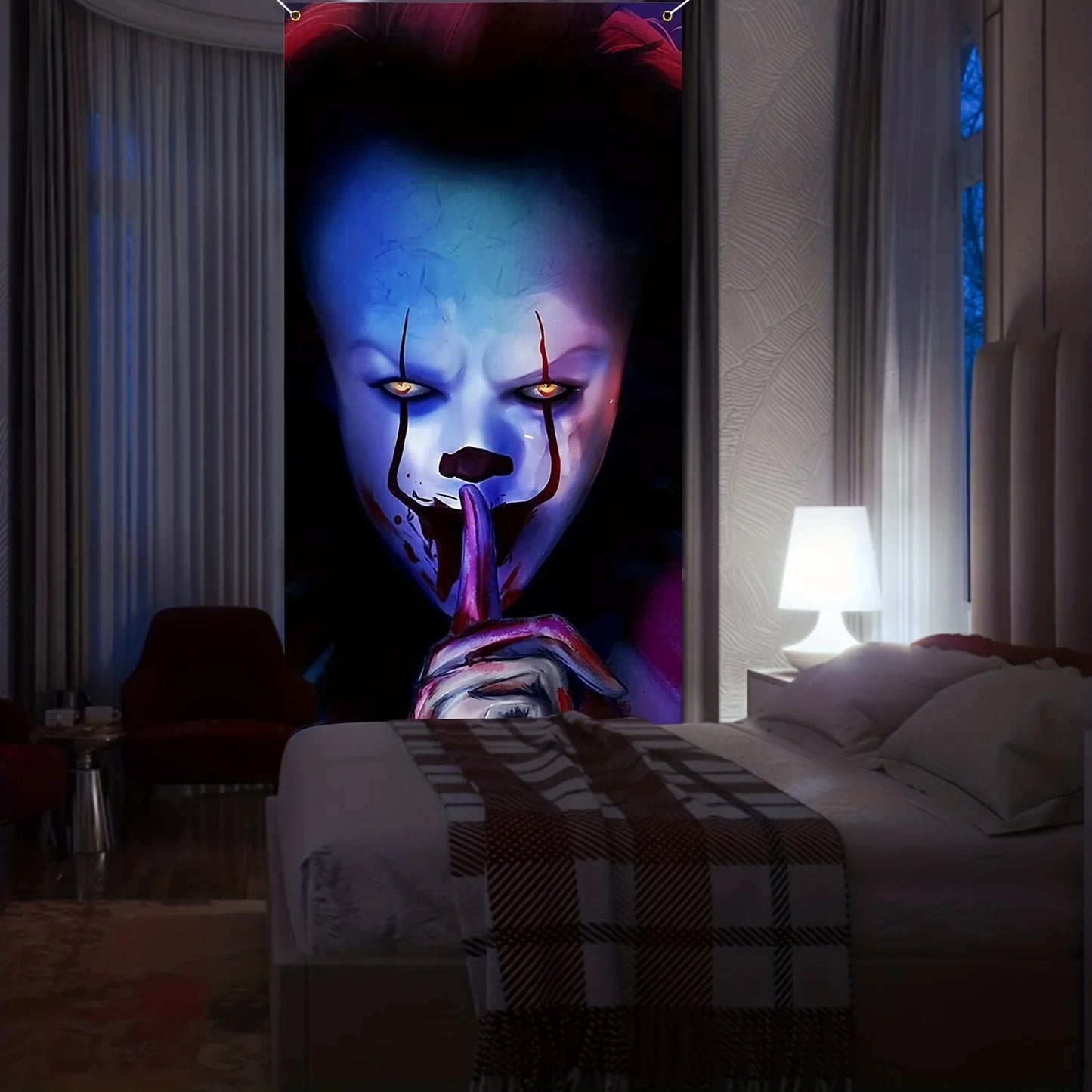 Halloween banner is decorated, served as a prank or treated to a creepy creepy IT themed background