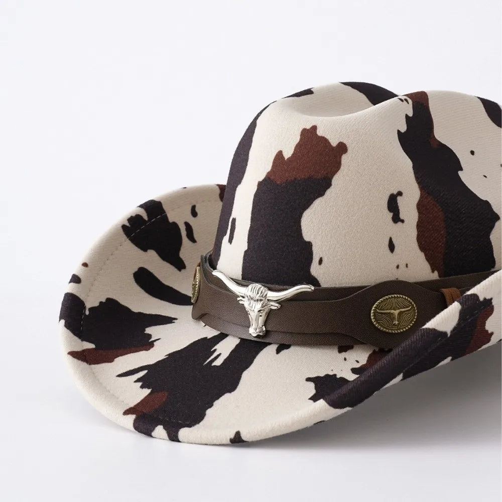 Wide Brim Cow Print Western Caps Cow Print Pattern Retro Style Western Cowboy Hat