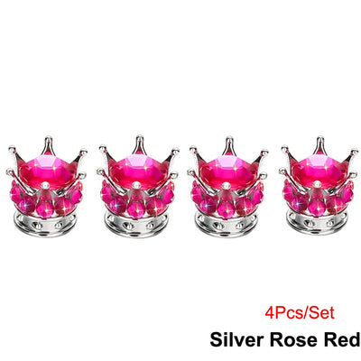 4Pcs/Set Bling Bling Rhinestones Valve Stem Caps, Chrome Crown Tire Valve Stem Caps for Car Auto Bike and Motorcycle