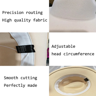 Patchwork Fedora Hat for Women Winter Hat with Belt Buckle Men's Hat Wide Brim Classic Party Church Jazz Top Cap Chapeau Femme