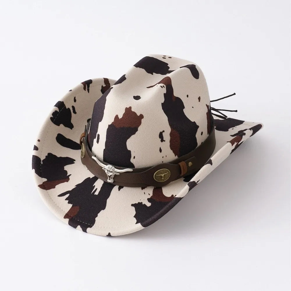 Wide Brim Cow Print Western Caps Cow Print Pattern Retro Style Western Cowboy Hat