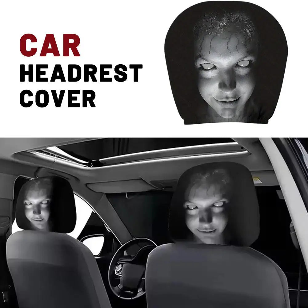 2Pcs Halloween Decor Car Seat Cover Horror Design Car Headrest Covers Breathable Elastic Car Headrest Cover for Sedan, Truck, SUV