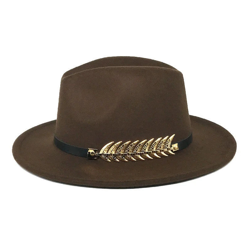 Fedora hat neutral wide brim jazz hat feather belt autumn and winter british vintage panama hat