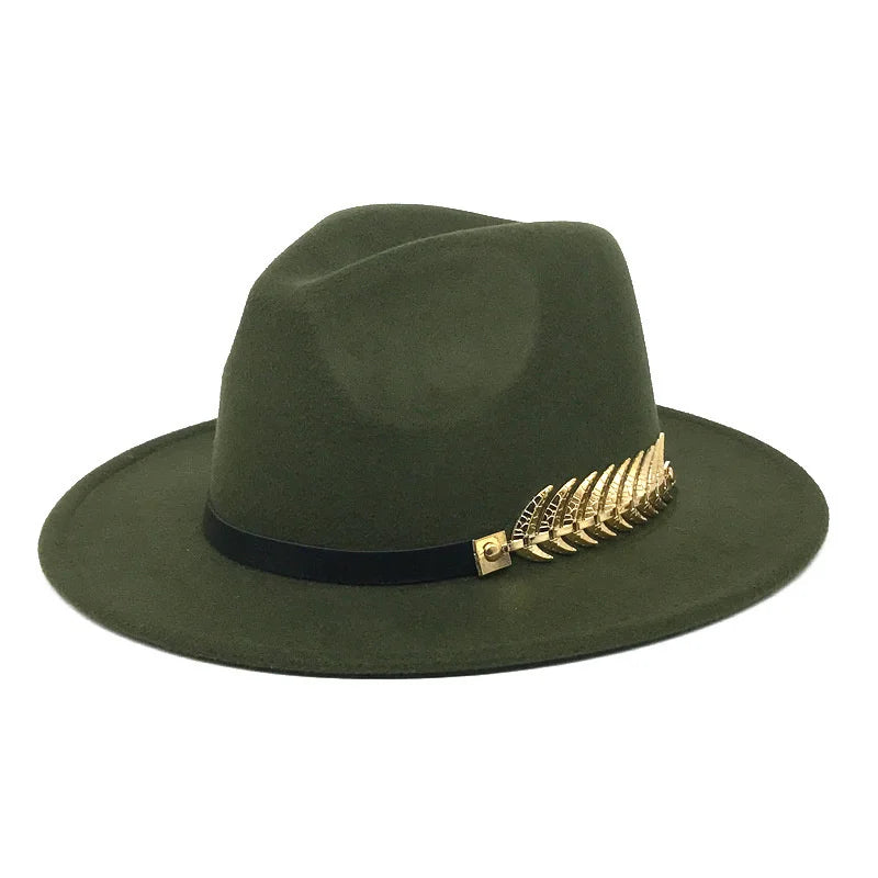 Fedora hat neutral wide brim jazz hat feather belt autumn and winter british vintage panama hat