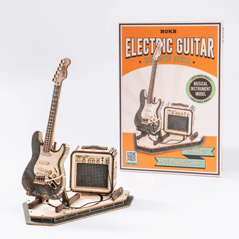 Electric Guitar 3D Wooden Puzzle for Kids Adults Assembly Creative Toys Building Block Set for Christmas Gifts