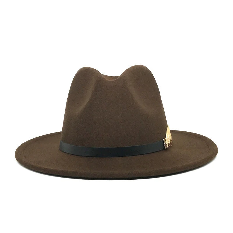 Fedora hat neutral wide brim jazz hat feather belt autumn and winter british vintage panama hat
