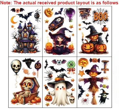 Halloween Window Sticker Set- PVC Static Cling Halloween Decals with Castle Bats Witch Pumpkins
