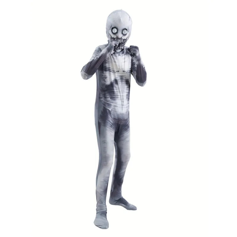 Kids Halloween Grim Reaper Skeleton Zipper Jumpsuit Costume