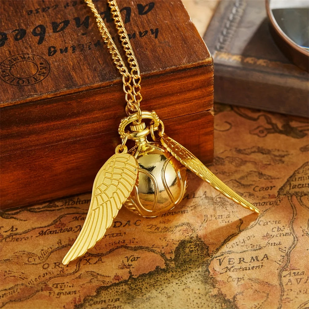 Golden Snitch spherical quartz pocket watch fashion sweater angel wing necklace pendant men and women pocket watch