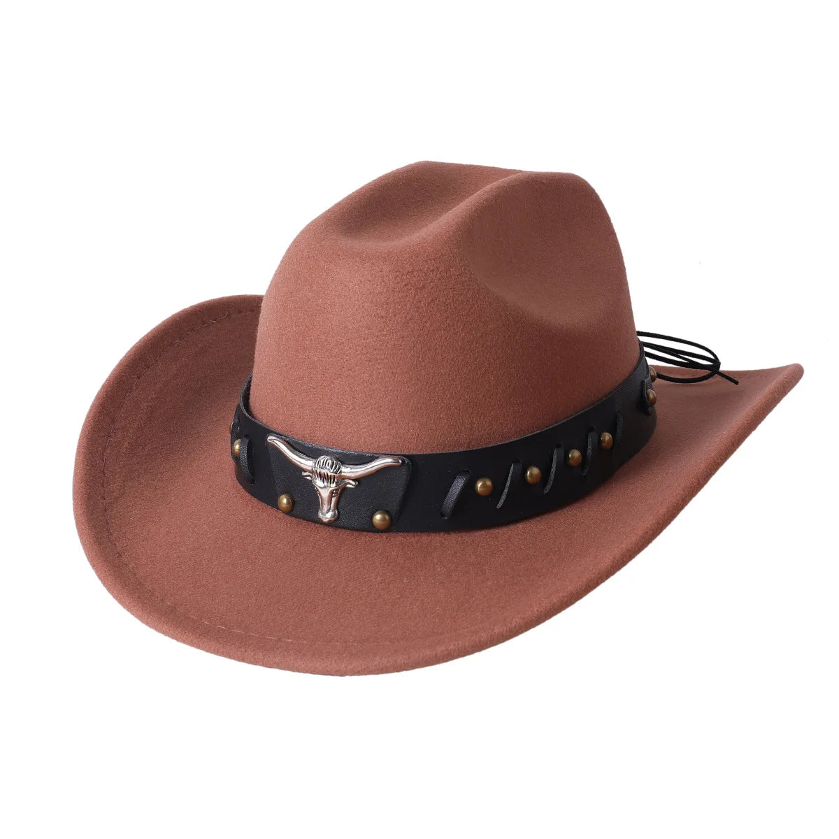 Cowboy Hat Fashion Chic Unisex Solid Color Jazz Hat With Bull Shaped Decor Western Cowboy Hats