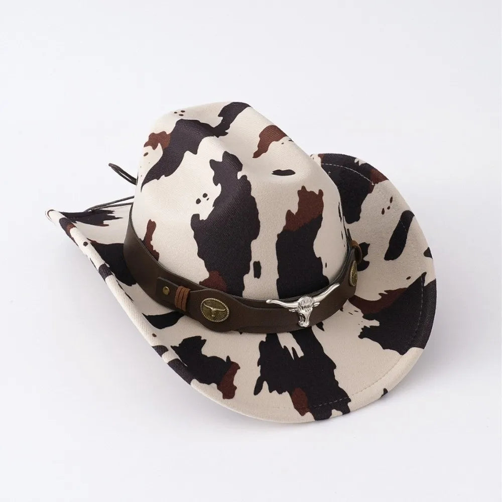 Wide Brim Cow Print Western Caps Cow Print Pattern Retro Style Western Cowboy Hat
