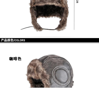 Hat Men Women's Pilot Aviator Bomber Trapper Hat Faux Fur Leather Snow Cap with Ear Flaps Pilot Winter Bomber Hat