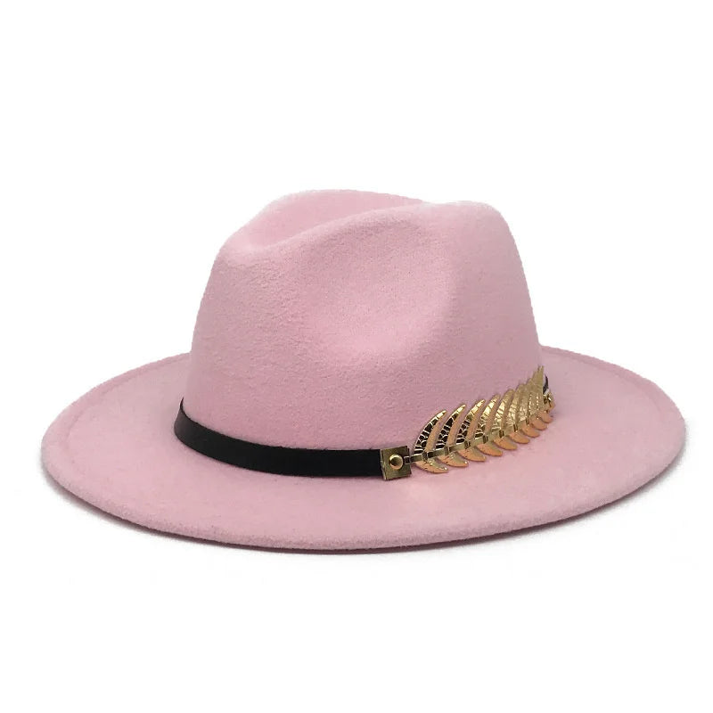 Fedora hat neutral wide brim jazz hat feather belt autumn and winter british vintage panama hat