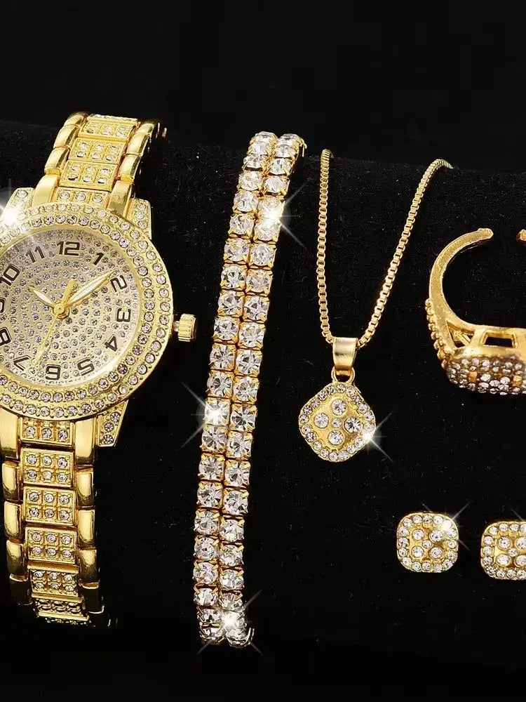 Gold Watch Fashion Ladies Quartz Diamond Wristwatch Elegant Female Bracelet Watches Set Reloj Mujer