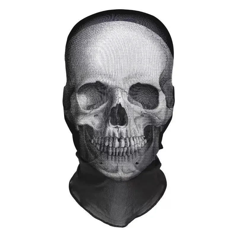 Halloween Skeleton Mesh Hood Mask | Elastic Breathable | Scary Party Cosplay Face Cover
