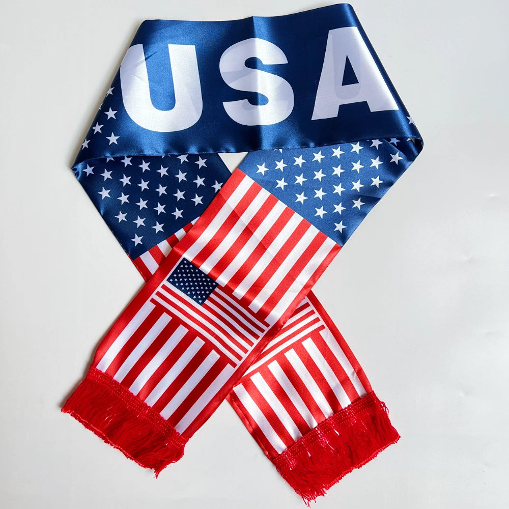 2026 Flag Scarf14x135cm Double-sided Printed Satin Haiti Flag Scarf Tassels Suitable for Football, Sports