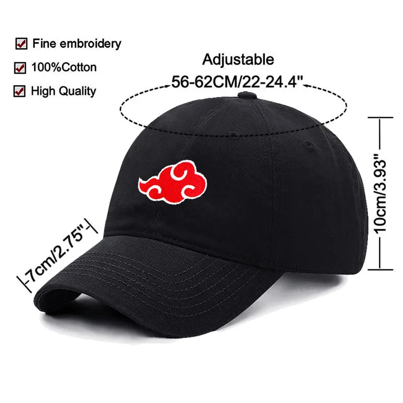 Anime Embroidered Baseball Cap NARUTO Cotton Cap Japanese Akatsuki Logo&nbsp; Embroidery Baseball Caps Black Snapback Hat