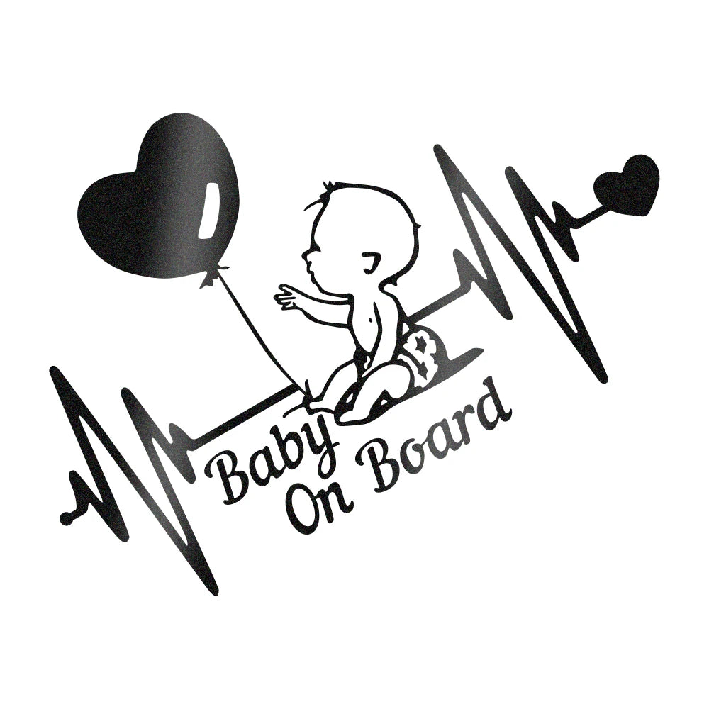 Car Reflective Stickers Heartbeat Balloon Baby On Board Vinyl Cartoon Fashion Decal Auto Kids Warning Sign Stickers Decoration