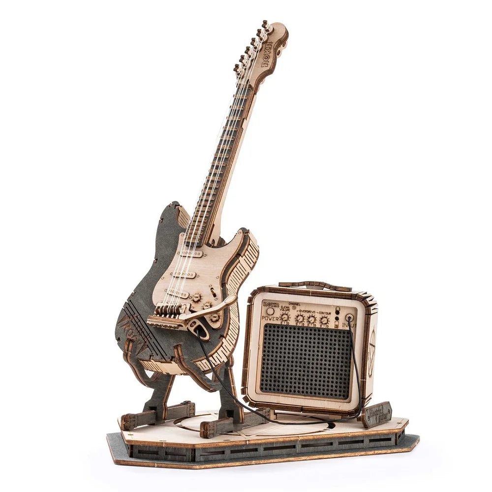 Electric Guitar 3D Wooden Puzzle for Kids Adults Assembly Creative Toys Building Block Set for Christmas Gifts
