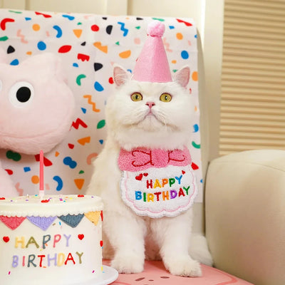 Cat Birthday Scarf Hat Set Dog Birthday Party Supplies Pet Scarf Cute Puppy Birthday Hat Scarf Decor For Small Medium Pets