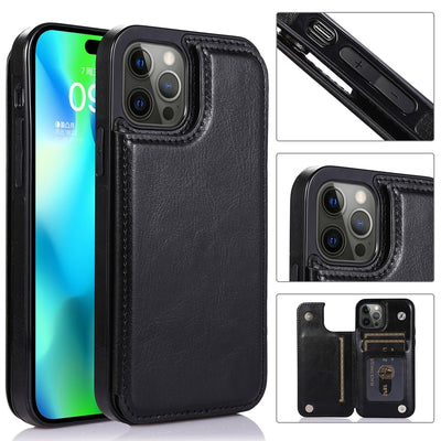 Wallet Double Button Stand Leather Case For iPhone 14 Pro Max 13 Pro 12 11 SE 2022 X XR XS Max 8 7 6 6S Plus 5 5S With Card Slot