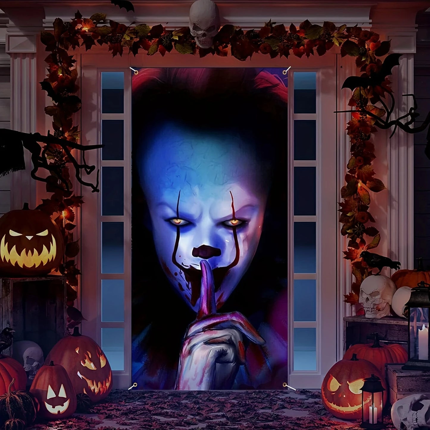 Halloween banner is decorated, served as a prank or treated to a creepy creepy IT themed background