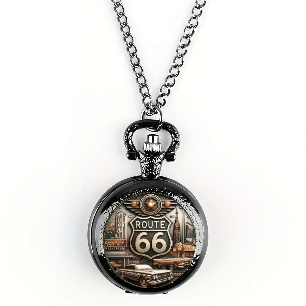 Route 66 American The Mother Road Pocket Watch Design, Precise Quartz Movement Watch Gift