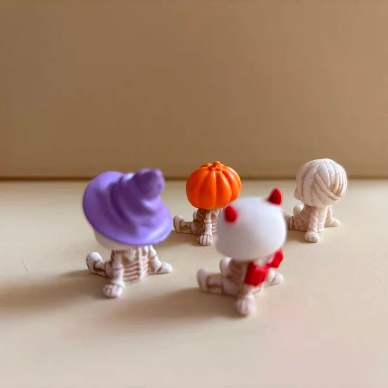 Halloween Mini Figurines Set 4Pcs Spooky Resin Decor with Pumpkins Ghosts Skulls