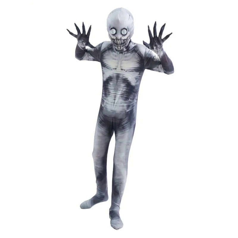 Kids Halloween Grim Reaper Skeleton Zipper Jumpsuit Costume