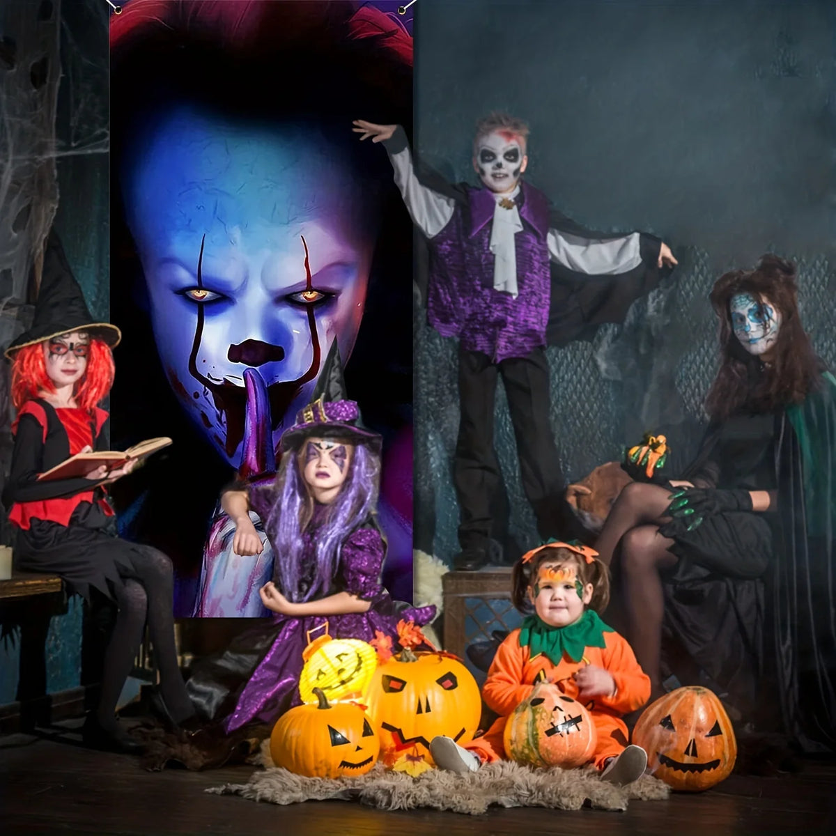 Halloween banner is decorated, served as a prank or treated to a creepy creepy IT themed background