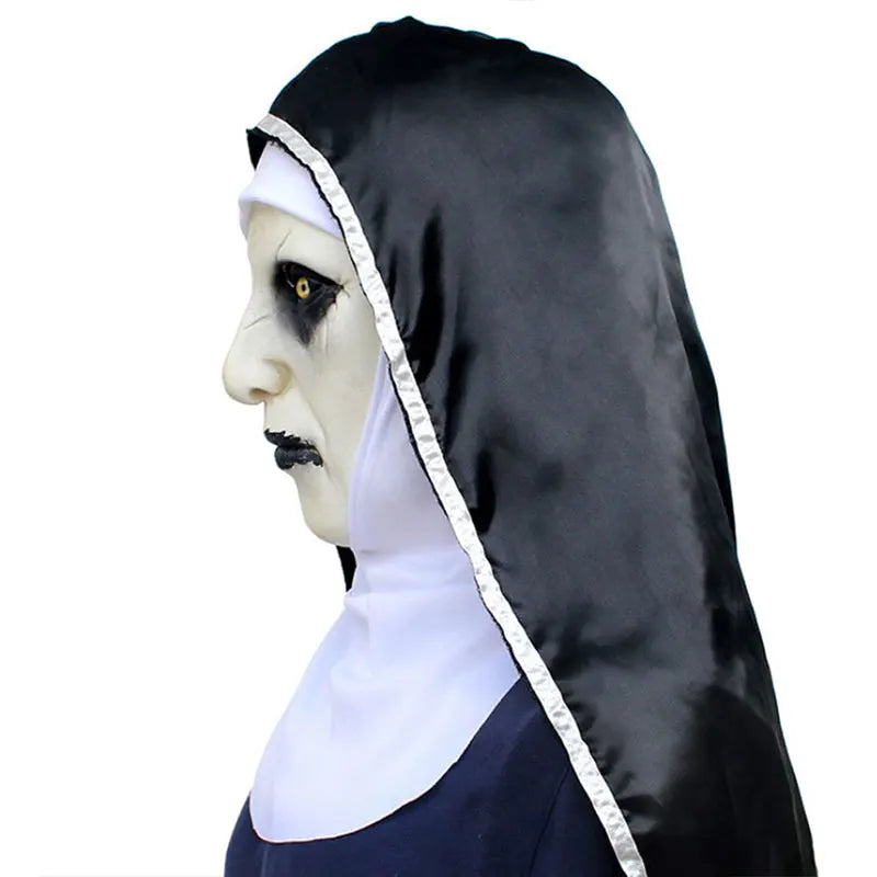 Creepy latex nun mask Valak with attached head covering  for Halloween cosplay