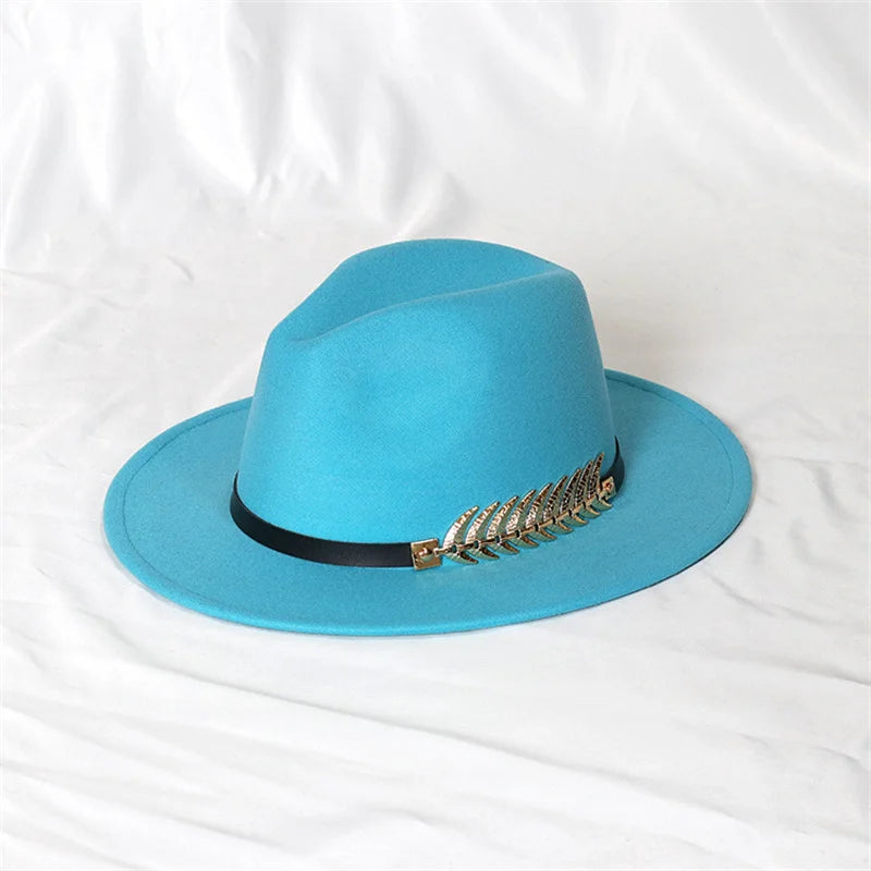 Fedora hat neutral wide brim jazz hat feather belt autumn and winter british vintage panama hat