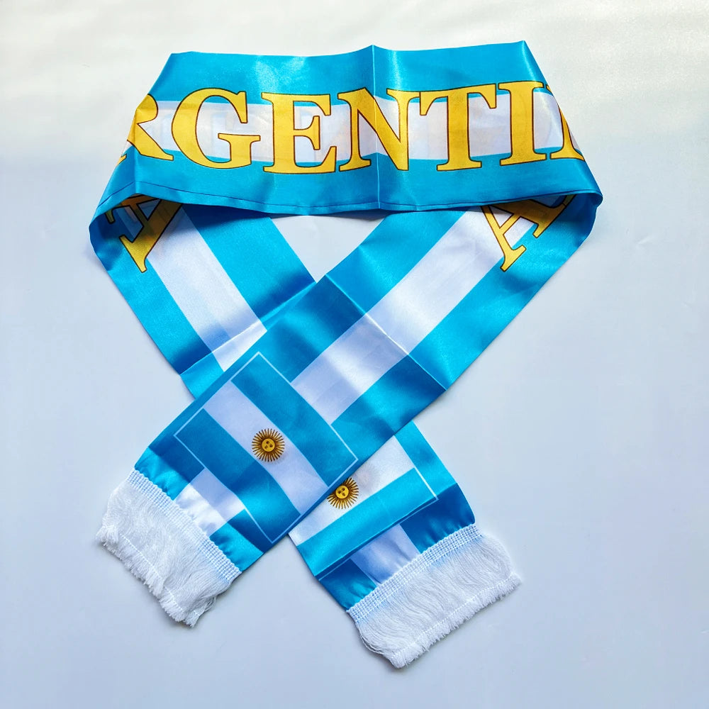 2026 Flag Scarf14x135cm Double-sided Printed Satin Haiti Flag Scarf Tassels Suitable for Football, Sports