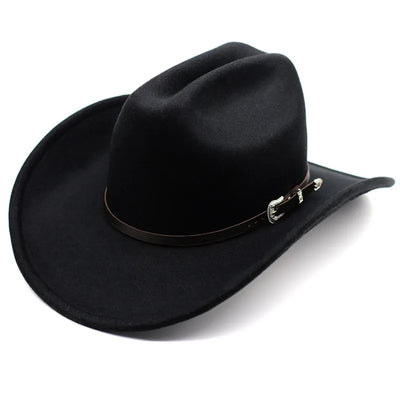 Vintage Western Cowboy Hat For Men's Gentleman Lady Jazz Cowgirl With Leather Wide Brim