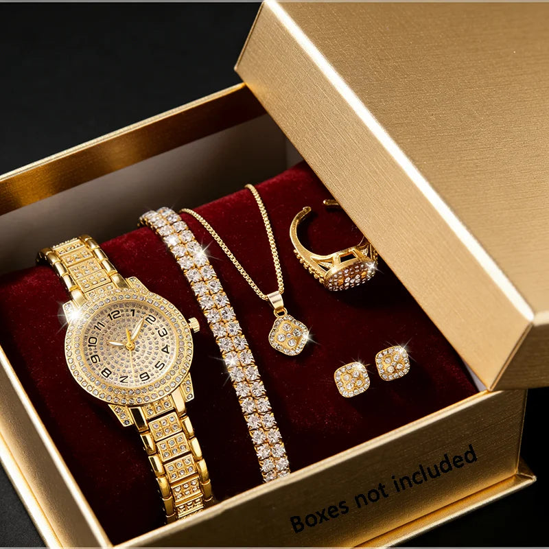 Gold Watch Fashion Ladies Quartz Diamond Wristwatch Elegant Female Bracelet Watches Set Reloj Mujer